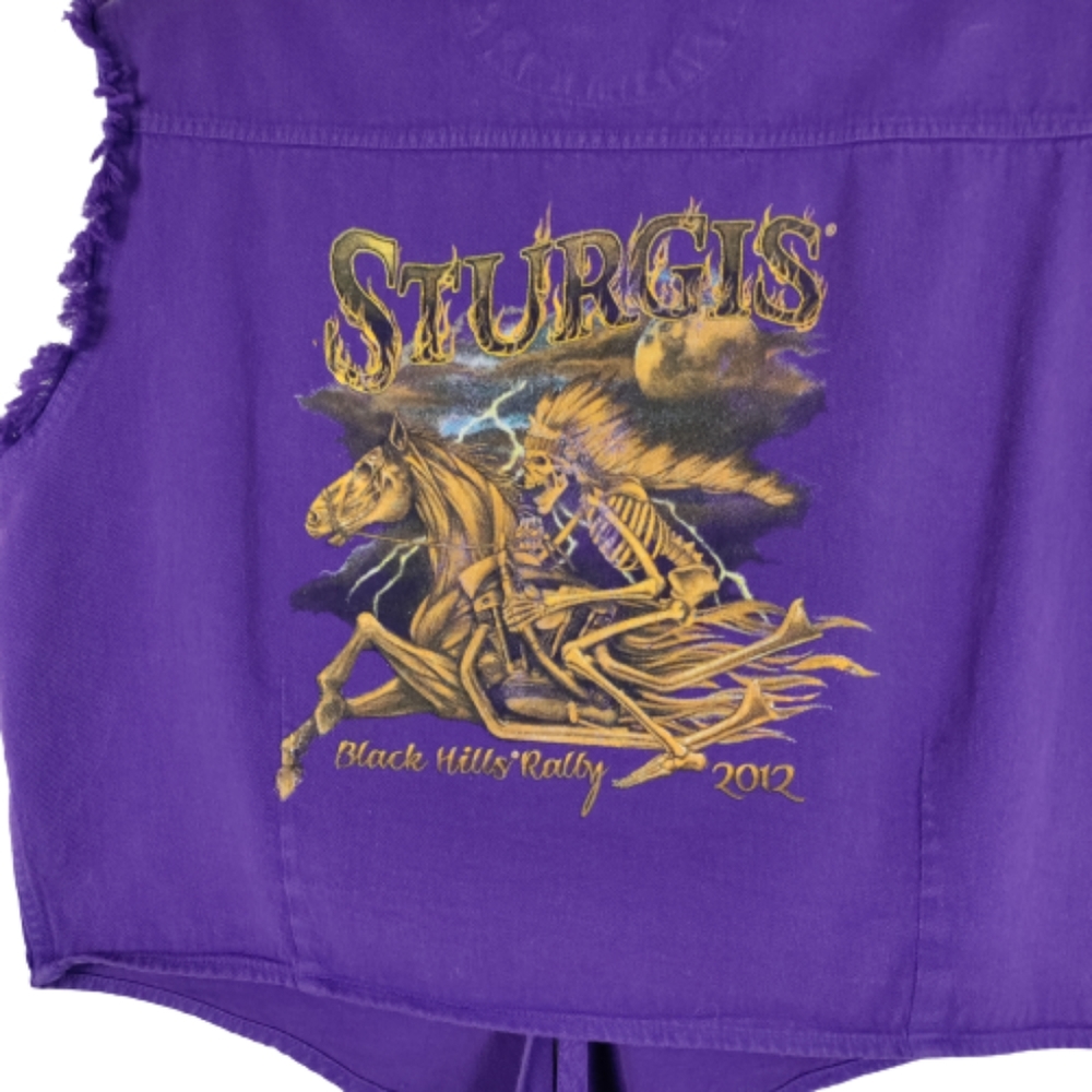Biker design ladies large Sturgis 2012 Black hills rally purple button down top - Picture 2 of 12